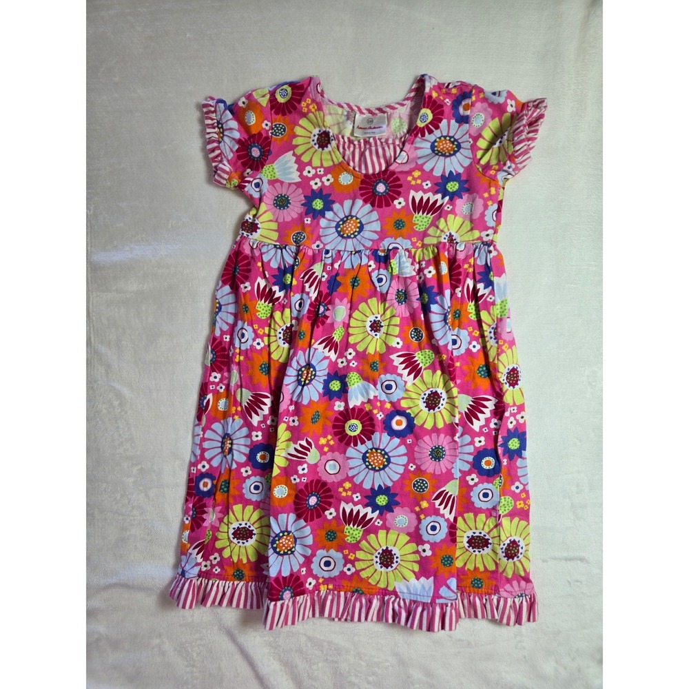 Hanna Andersson Girls Pink Floral Ruffle Cotton Dress Size 110 5 5-6 Years